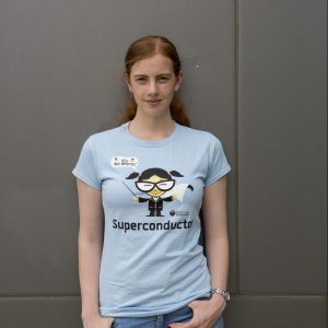 Female modelling blue t-shirt