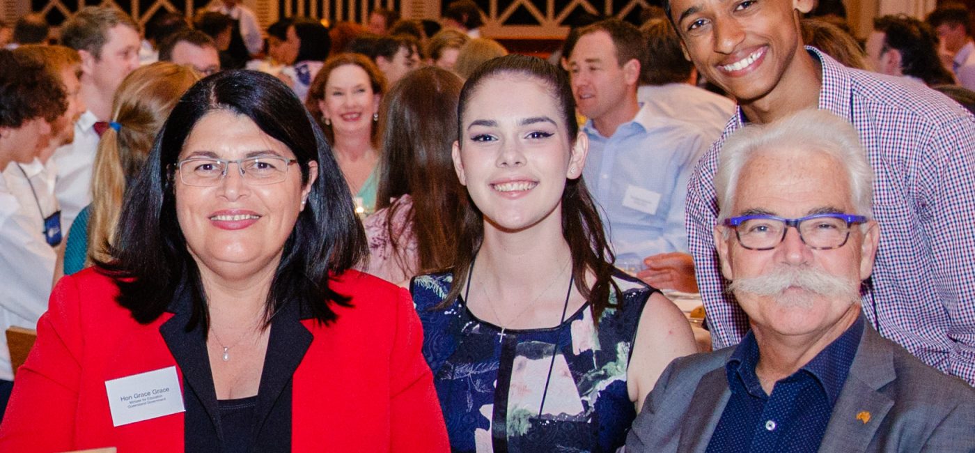 The Honorable Grace Grace (Queensland Minister for Education), Macinley Butson (NSW Young Australian of the Year 2018 nominee), Alan Mackay-Sim (2017 Australian of the Year) and student Mark Ziegelaar