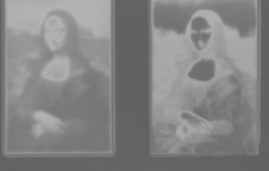 A microscopic Mona Lisa, produced for NYSF students at the AIBN. Medium: ion-ablated metal
