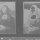 A microscopic Mona Lisa, produced for NYSF students at the AIBN. Medium: ion-ablated metal
