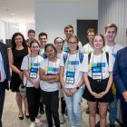 NYSF Particpants with (L-R) SA Minister for Education, the Hon John Gardner MP, NYSF CEO, Dr Melanie Bagg and Premier of SA the Hon Steven Marshall MP at the Lot Fourteen Press Conference 