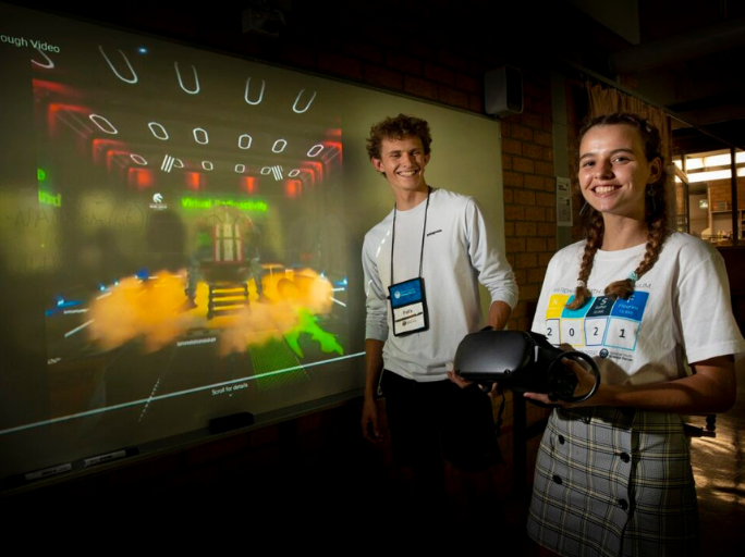 NYSF 2021 Year 12 Program participants during a virtual reality experience at The University of Newcastle.