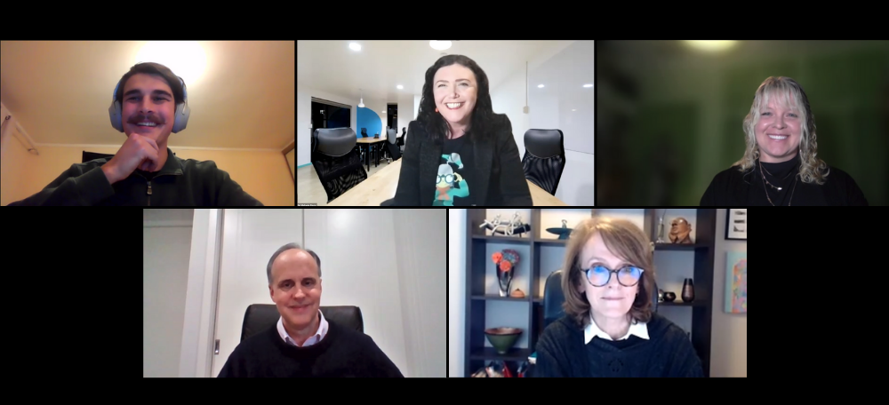 Ben Millar, Dr Melanie Bagg, Dr Sam Moyle, David Ball, and Professor Cathy Foley AO PSM on a zoom screenshot